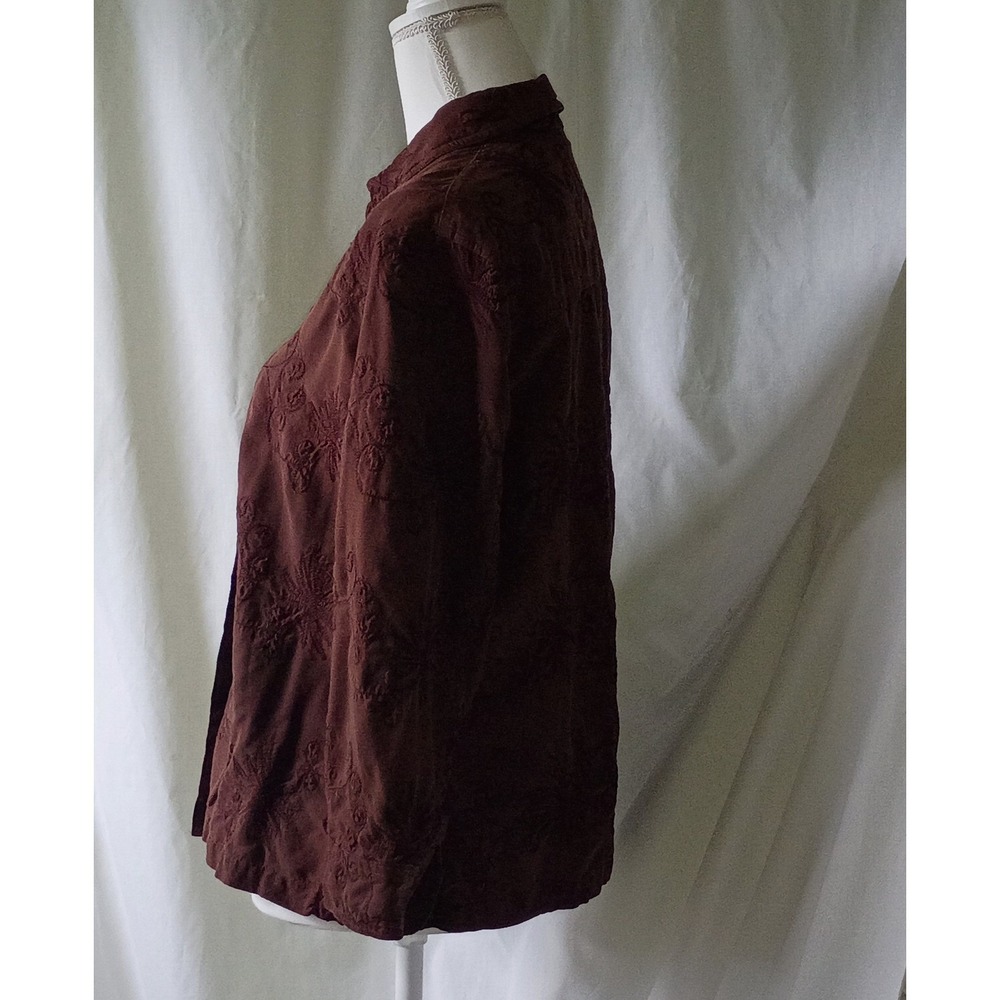 Espresso Brown Vintage Collegiate Silk Cotton Embroidered  Shirt Brown  Size 12 - Picture 4 of 6